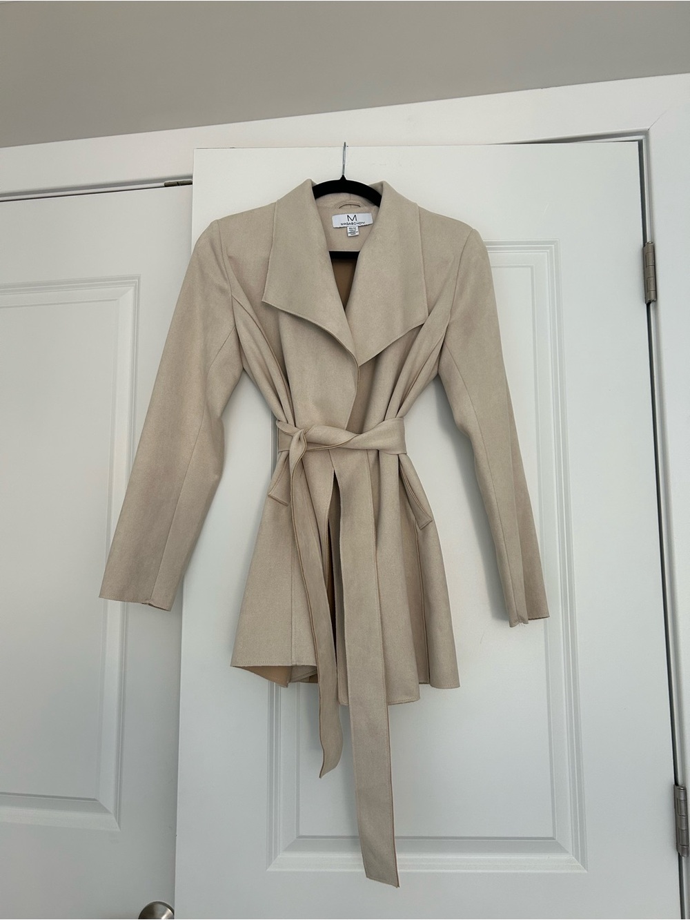 Magaschoni Beige Suede-Feel Light Jacket with Tie Belt
